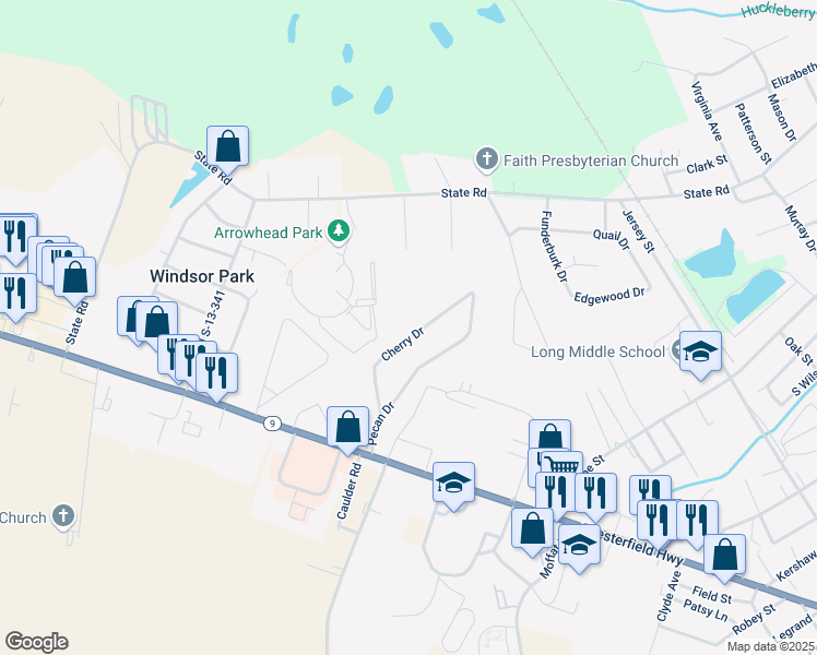 map of restaurants, bars, coffee shops, grocery stores, and more near 237 Cherry Drive in Cheraw