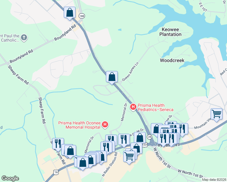 map of restaurants, bars, coffee shops, grocery stores, and more near 863 State Road S-37-233 in Seneca