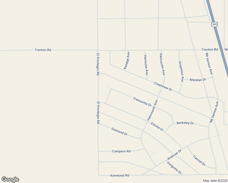 map of restaurants, bars, coffee shops, grocery stores, and more near Fremontia Drive in San Bernardino County