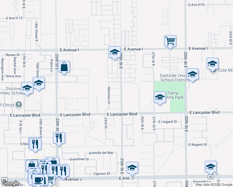 map of restaurants, bars, coffee shops, grocery stores, and more near 2353 Langhorn Street in Lancaster