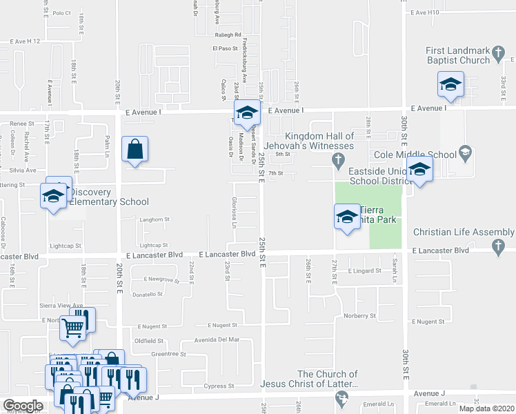 map of restaurants, bars, coffee shops, grocery stores, and more near 2353 Langhorn Street in Lancaster