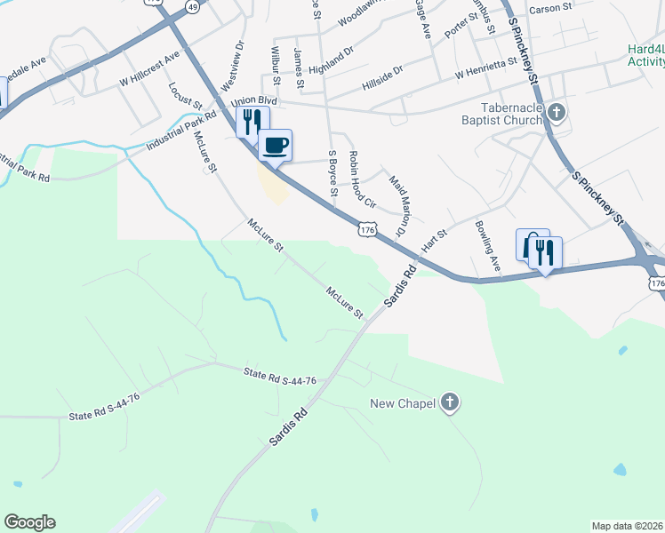 map of restaurants, bars, coffee shops, grocery stores, and more near 114 Windy Hill Road in Union