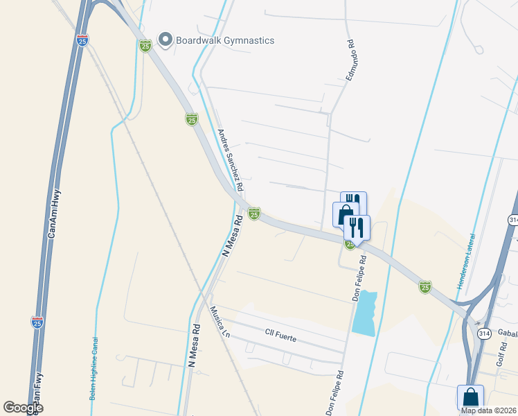 map of restaurants, bars, coffee shops, grocery stores, and more near Interstate 25 Business in Belen