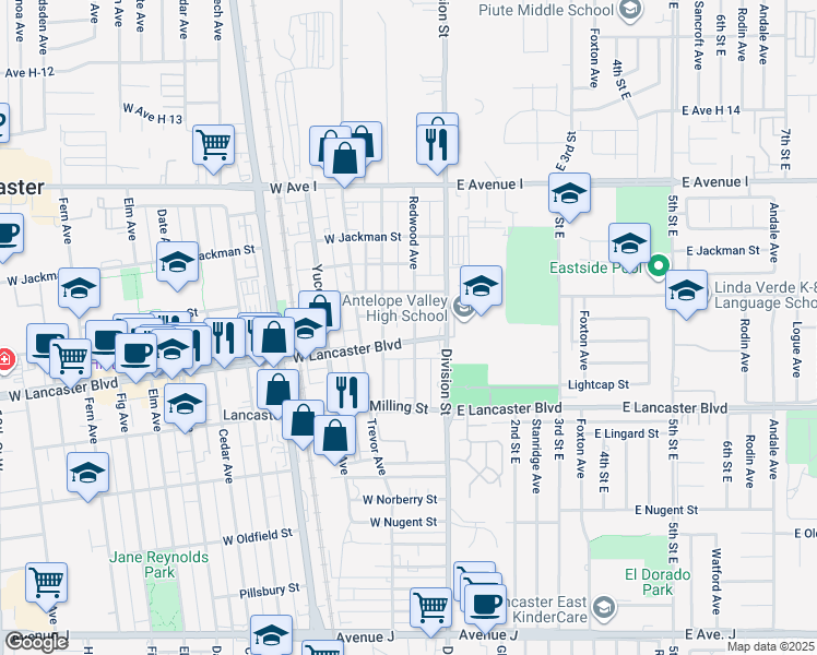 map of restaurants, bars, coffee shops, grocery stores, and more near 218 West Kildare Street in Lancaster