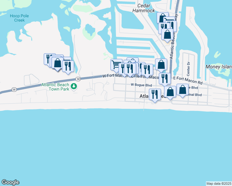 map of restaurants, bars, coffee shops, grocery stores, and more near 517 West Terminal Boulevard in Atlantic Beach