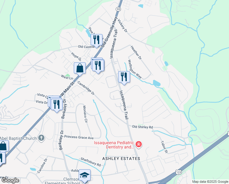 map of restaurants, bars, coffee shops, grocery stores, and more near 811 Issaqueena Trail in Central