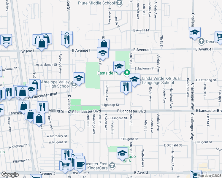 map of restaurants, bars, coffee shops, grocery stores, and more near 344 East Kildare Street in Lancaster