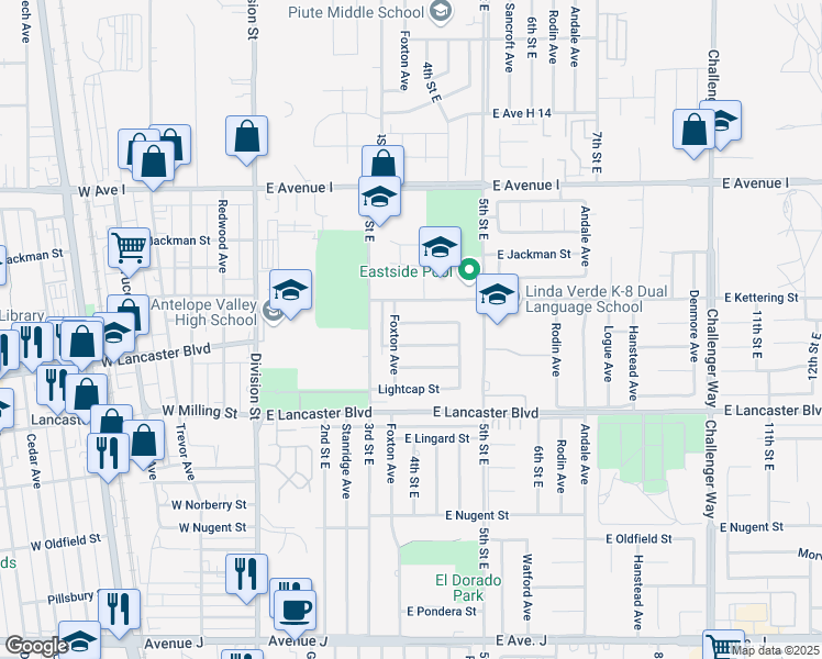 map of restaurants, bars, coffee shops, grocery stores, and more near 344 East Kildare Street in Lancaster
