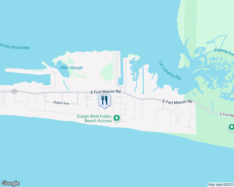 map of restaurants, bars, coffee shops, grocery stores, and more near 1502 East Fort Macon Road in Atlantic Beach