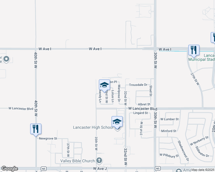 map of restaurants, bars, coffee shops, grocery stores, and more near 3279 Arious Way in Lancaster