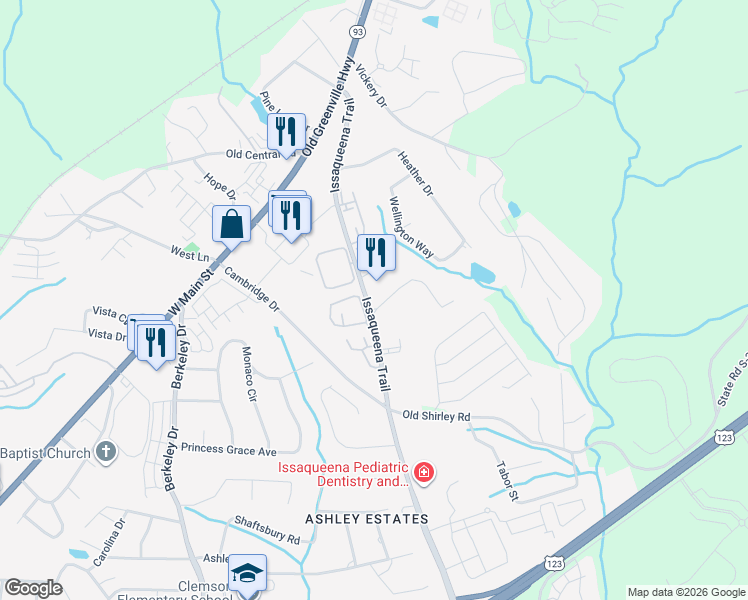 map of restaurants, bars, coffee shops, grocery stores, and more near 103 Briar Lane in Central