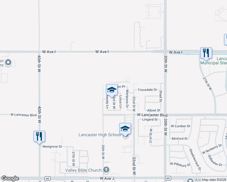 map of restaurants, bars, coffee shops, grocery stores, and more near 3279 Arious Way in Lancaster