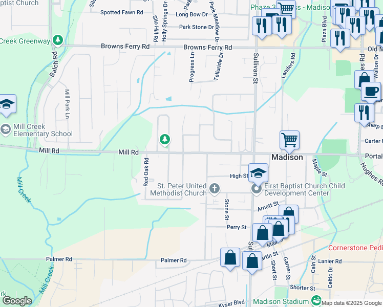 map of restaurants, bars, coffee shops, grocery stores, and more near 100 Carnette Drive in Madison