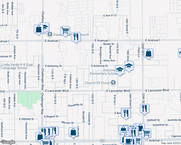 map of restaurants, bars, coffee shops, grocery stores, and more near 44934 Fenhold Street in Lancaster