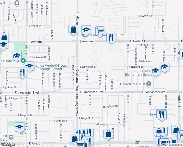 map of restaurants, bars, coffee shops, grocery stores, and more near 1108 East Kildare Street in Lancaster