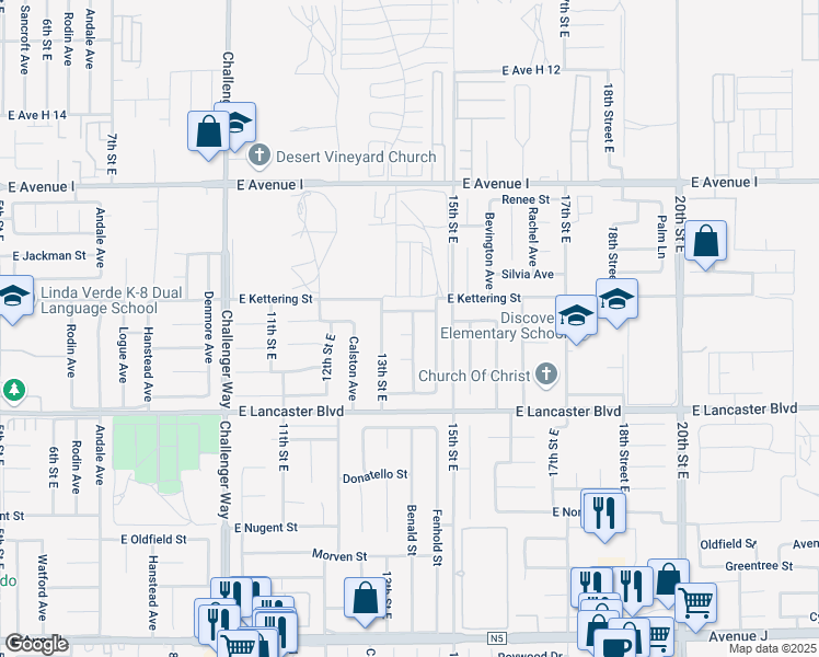 map of restaurants, bars, coffee shops, grocery stores, and more near 1317 Langhorn Street in Lancaster