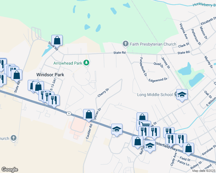 map of restaurants, bars, coffee shops, grocery stores, and more near 237 Cherry Drive in Cheraw