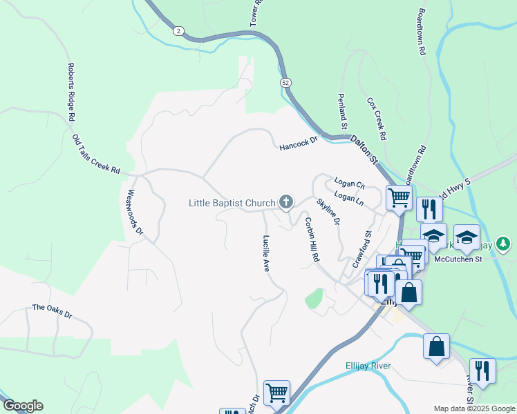 map of restaurants, bars, coffee shops, grocery stores, and more near 12 Old Tails Creek Road in Ellijay