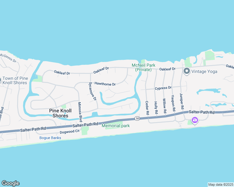 map of restaurants, bars, coffee shops, grocery stores, and more near 111 Walnut Cir in Pine Knoll Shores