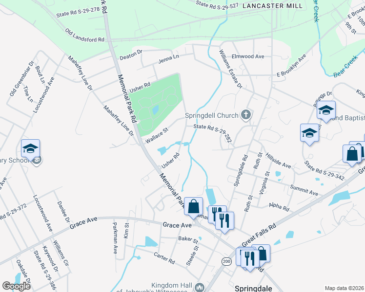 map of restaurants, bars, coffee shops, grocery stores, and more near 1986 Usher Road in Lancaster