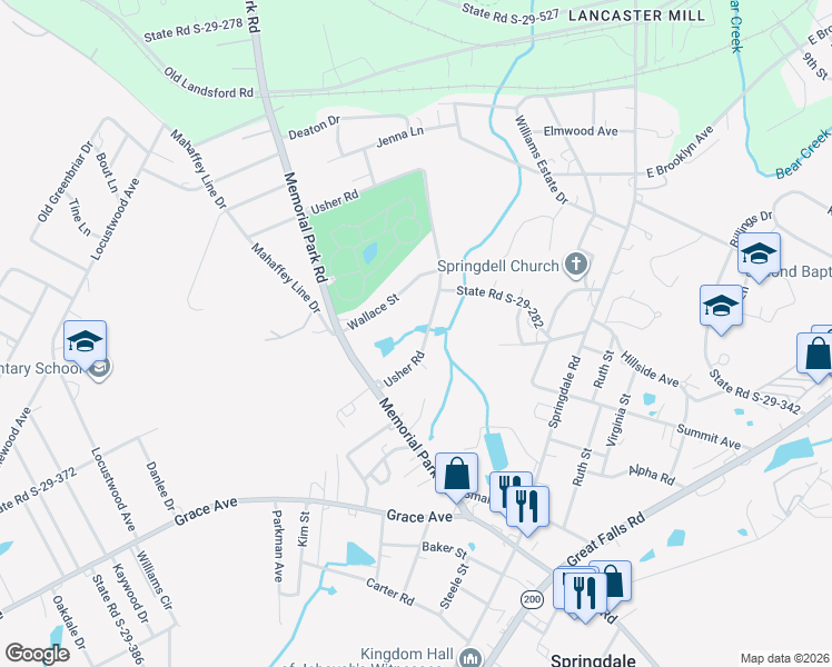 map of restaurants, bars, coffee shops, grocery stores, and more near 1986 Usher Road in Lancaster