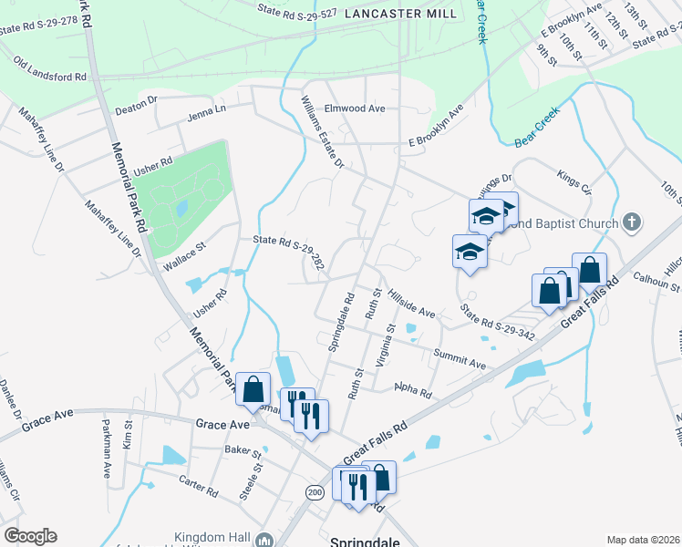 map of restaurants, bars, coffee shops, grocery stores, and more near 1516 Cedar Dale Lane in Lancaster