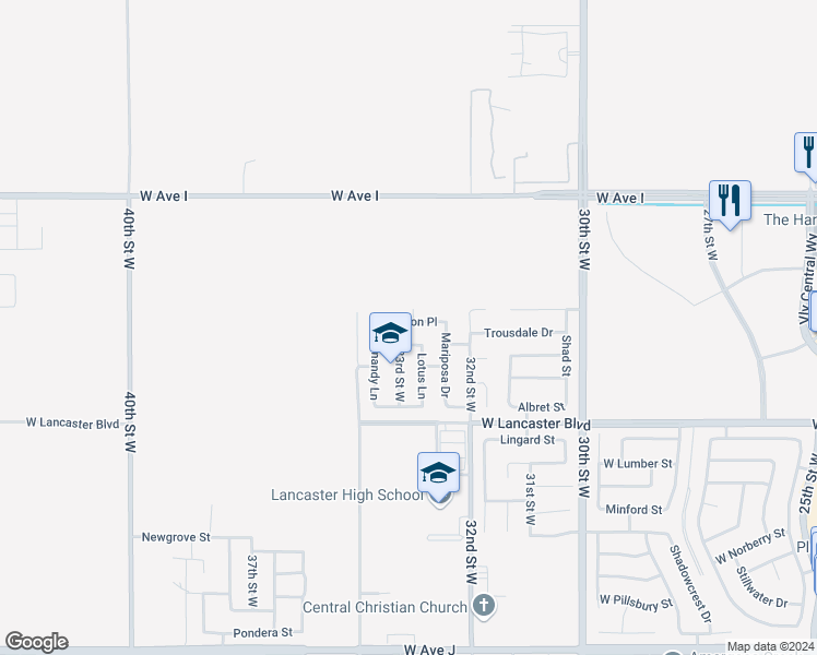 map of restaurants, bars, coffee shops, grocery stores, and more near 3272 Ashton Place in Lancaster