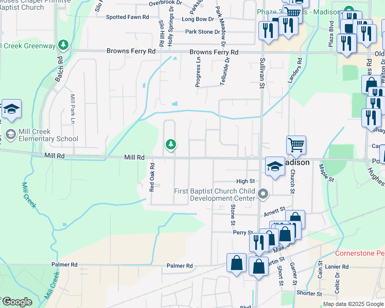 map of restaurants, bars, coffee shops, grocery stores, and more near 100 Carnette Drive in Madison