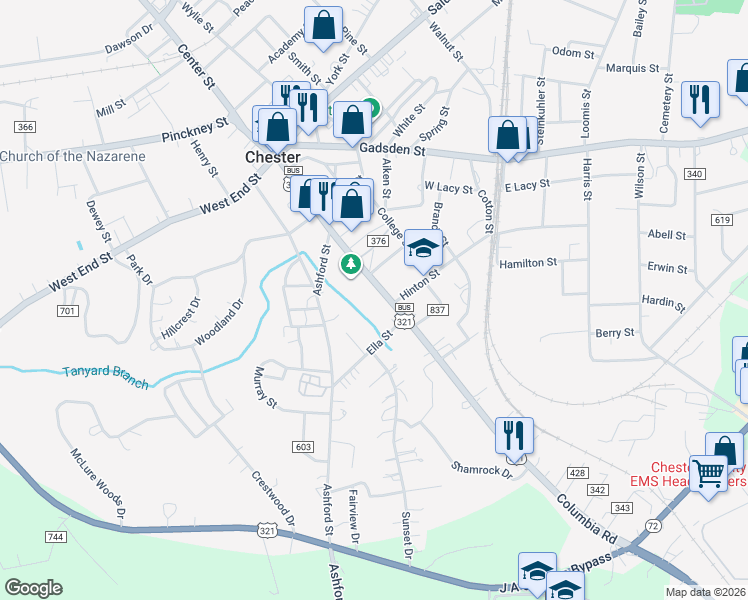 map of restaurants, bars, coffee shops, grocery stores, and more near 177 Columbia Street in Chester