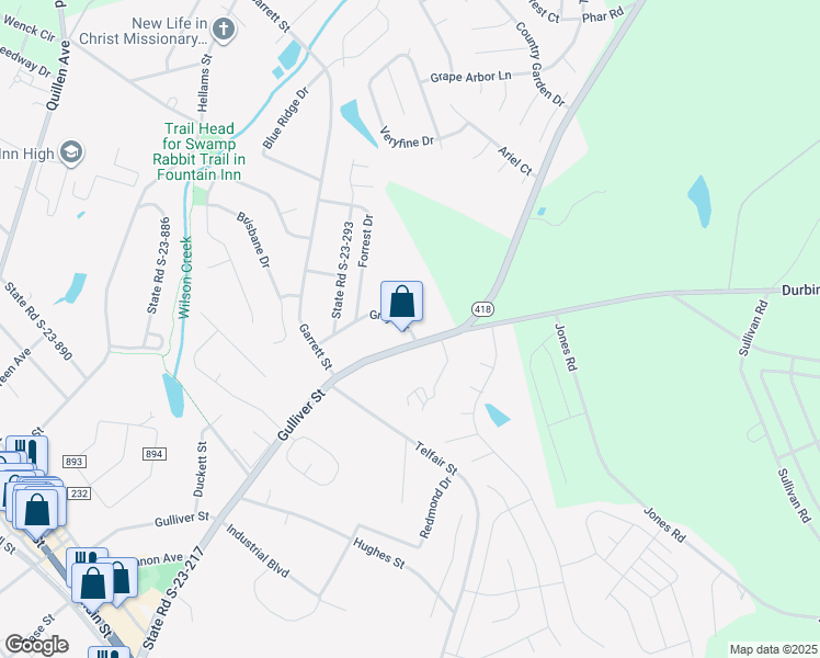 map of restaurants, bars, coffee shops, grocery stores, and more near 203 Gray Circle in Fountain Inn