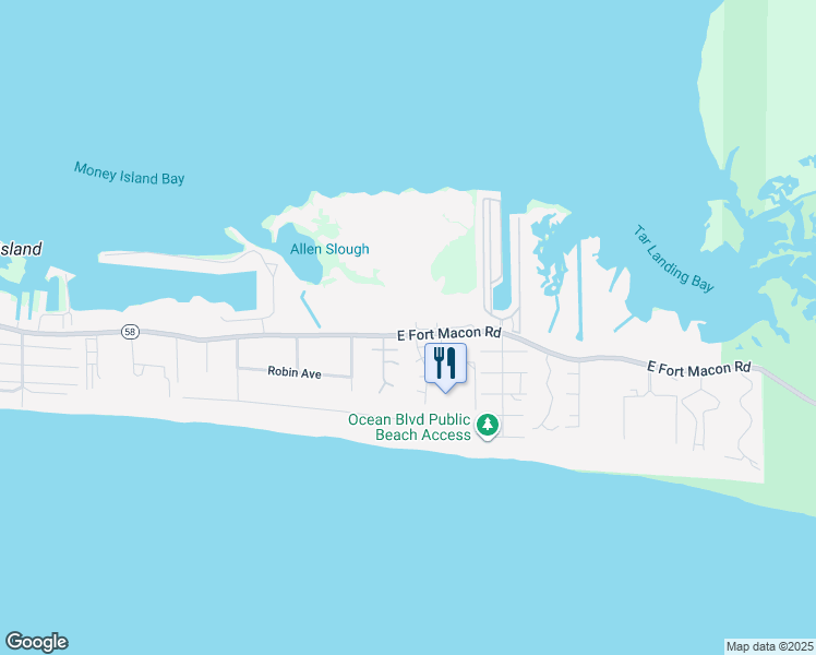 map of restaurants, bars, coffee shops, grocery stores, and more near 101 Island Quay Drive in Atlantic Beach