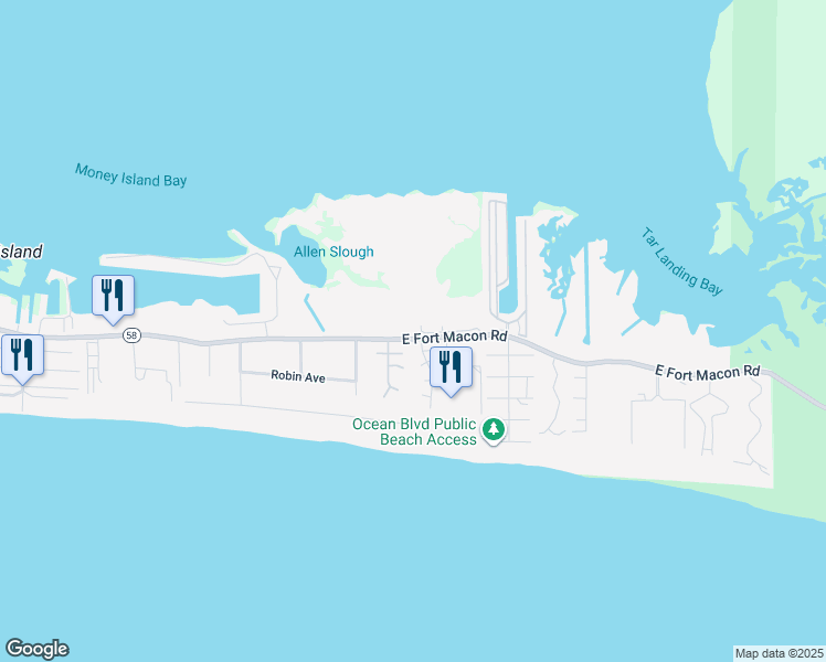 map of restaurants, bars, coffee shops, grocery stores, and more near 101 Island Quay Drive in Atlantic Beach