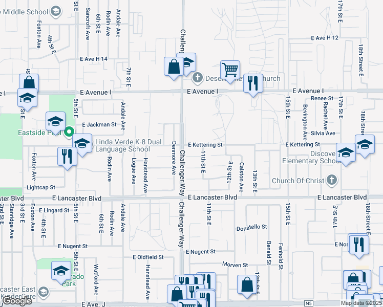 map of restaurants, bars, coffee shops, grocery stores, and more near 1017 East Kildare Street in Lancaster