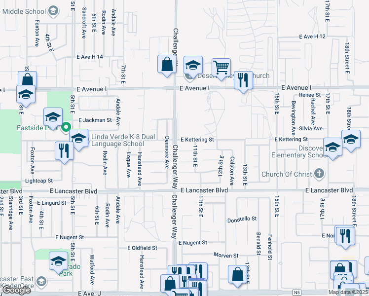 map of restaurants, bars, coffee shops, grocery stores, and more near 1017 East Kildare Street in Lancaster