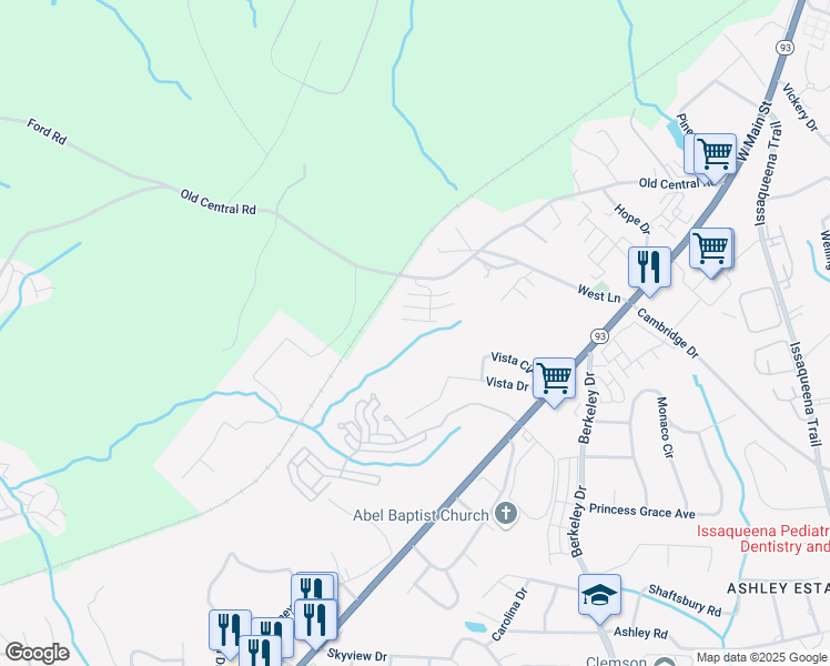 map of restaurants, bars, coffee shops, grocery stores, and more near 1146 Old Central Road in Central