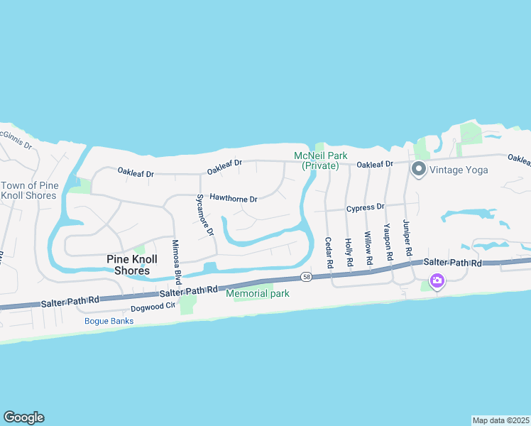 map of restaurants, bars, coffee shops, grocery stores, and more near 111 Walnut Cir in Pine Knoll Shores