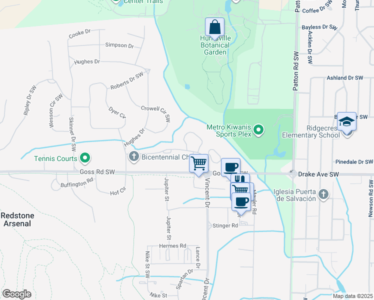 map of restaurants, bars, coffee shops, grocery stores, and more near 500 Magnolia Circle in Huntsville