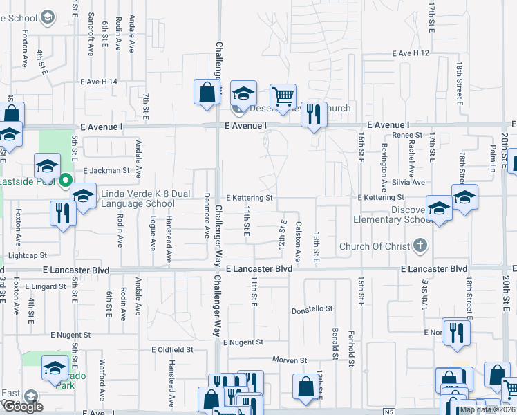 map of restaurants, bars, coffee shops, grocery stores, and more near 1108 East Kildare Street in Lancaster