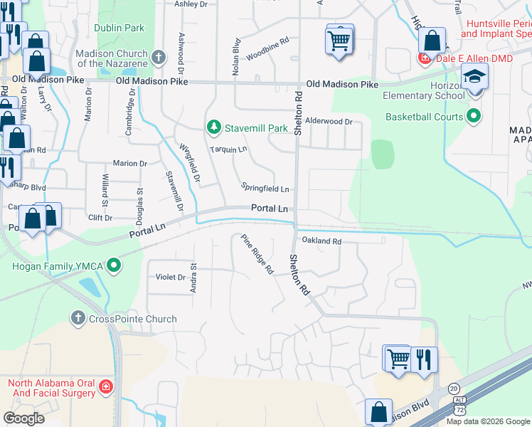 map of restaurants, bars, coffee shops, grocery stores, and more near 115 Portal Lane in Madison