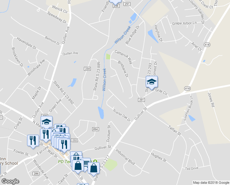 map of restaurants, bars, coffee shops, grocery stores, and more near 600 Sunset Mapple Court in Fountain Inn
