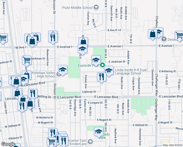 map of restaurants, bars, coffee shops, grocery stores, and more near 356 East Kettering Street in Lancaster