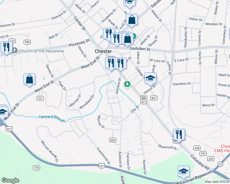 map of restaurants, bars, coffee shops, grocery stores, and more near 109 Brooklyn Street in Chester
