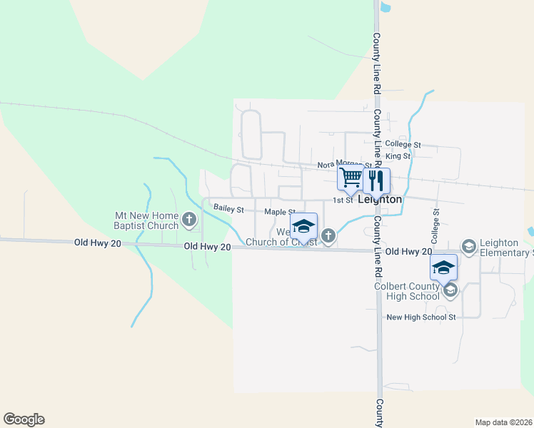 map of restaurants, bars, coffee shops, grocery stores, and more near Mulins Hill Street in Leighton
