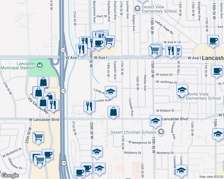 map of restaurants, bars, coffee shops, grocery stores, and more near in Lancaster