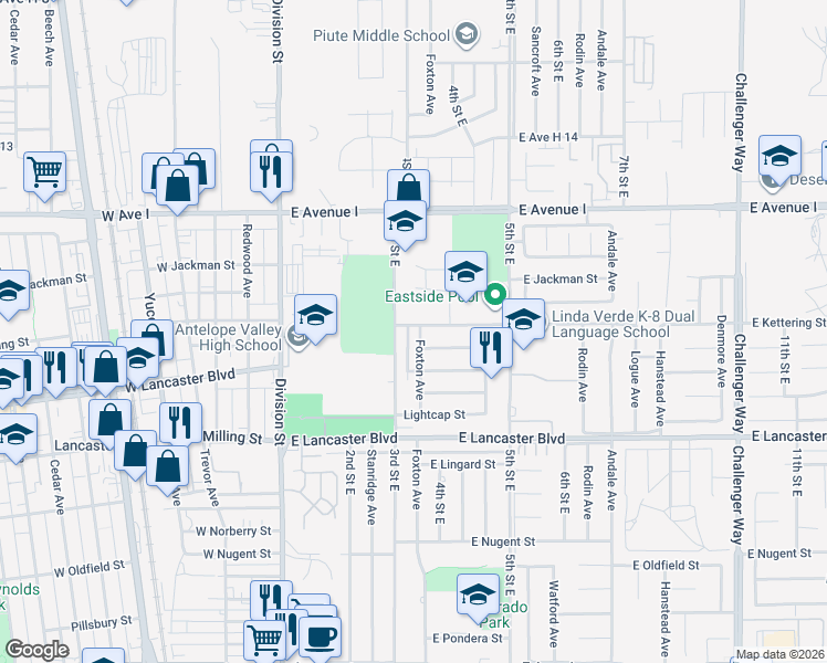 map of restaurants, bars, coffee shops, grocery stores, and more near 320 East Kettering Street in Lancaster