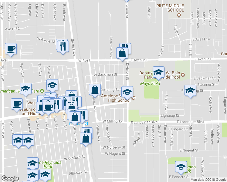 map of restaurants, bars, coffee shops, grocery stores, and more near 220 West Kettering Street in Lancaster