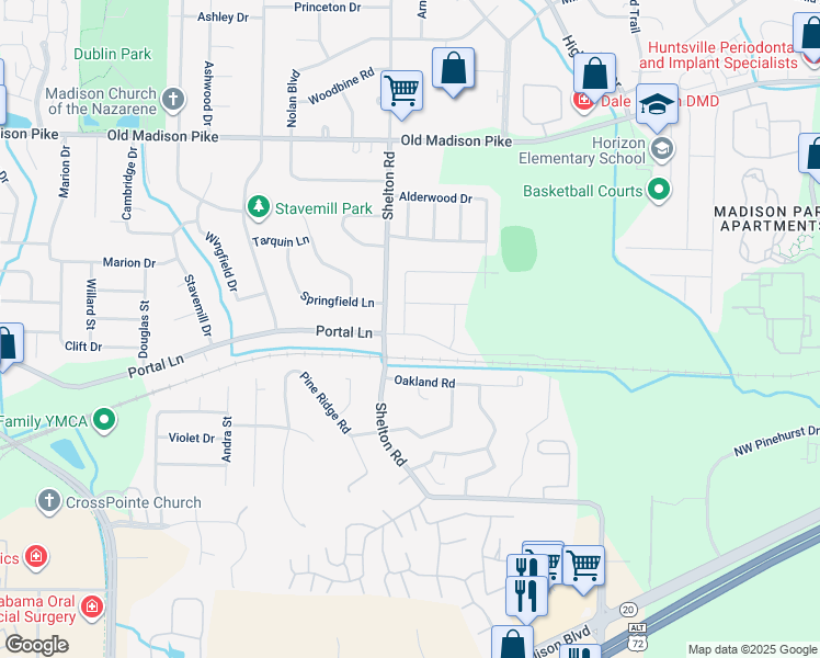 map of restaurants, bars, coffee shops, grocery stores, and more near 400-454 Shelton Road in Madison