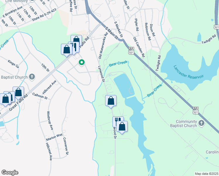 map of restaurants, bars, coffee shops, grocery stores, and more near 1381 Lynwood Drive in Lancaster