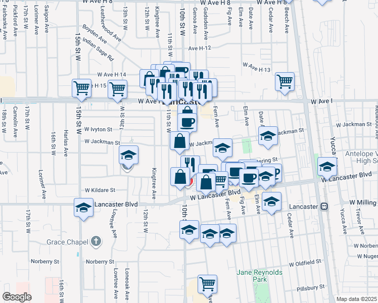 map of restaurants, bars, coffee shops, grocery stores, and more near in Lancaster