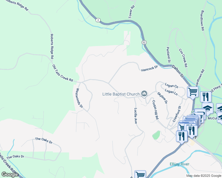 map of restaurants, bars, coffee shops, grocery stores, and more near 246 Old Tails Creek Road in Ellijay